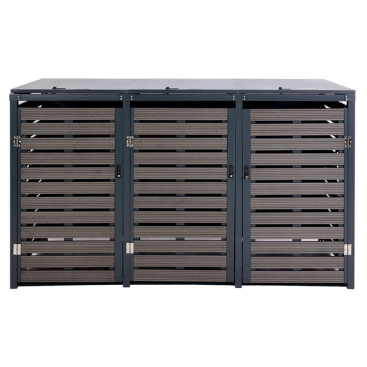 Cosmo Casa - Set van 3 Vuilnisbakbekleding met Deksel - WPC & Metaal - Antraciet - 119×205×84 cm / 109 kg