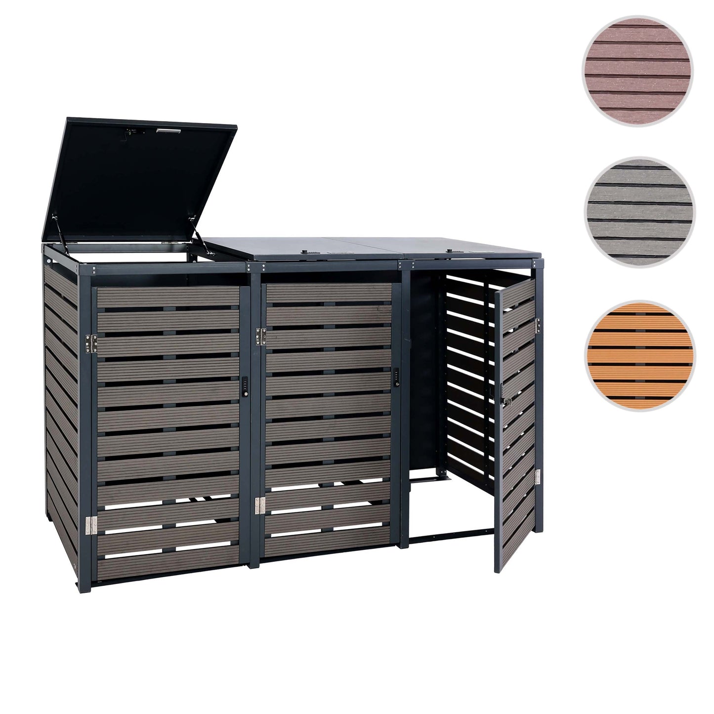 Cosmo Casa - Set van 3 Vuilnisbakbekleding met Deksel - WPC & Metaal - Antraciet - 119×205×84 cm / 109 kg