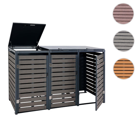 Cosmo Casa - Set van 3 Vuilnisbakbekleding met Deksel - WPC & Metaal - Antraciet - 119×205×84 cm / 109 kg