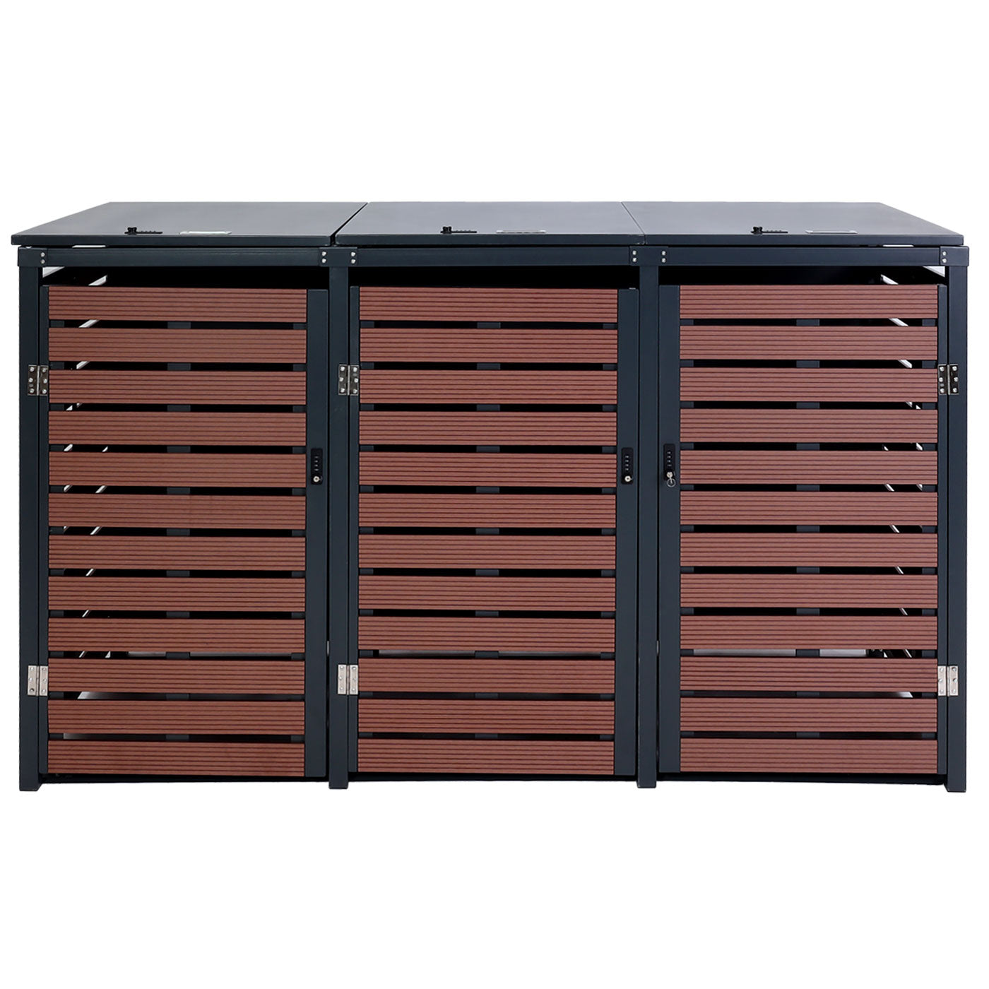 Cosmo Casa - Set van 3 Vuilnisbakbekleding met Deksel - WPC & Metaal - Walnoothoutlook - 119×205×84 cm / 109 kg