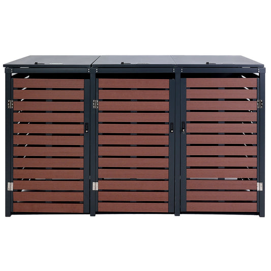 Cosmo Casa - Set van 3 Vuilnisbakbekleding met Deksel - WPC & Metaal - Walnoothoutlook - 119×205×84 cm / 109 kg