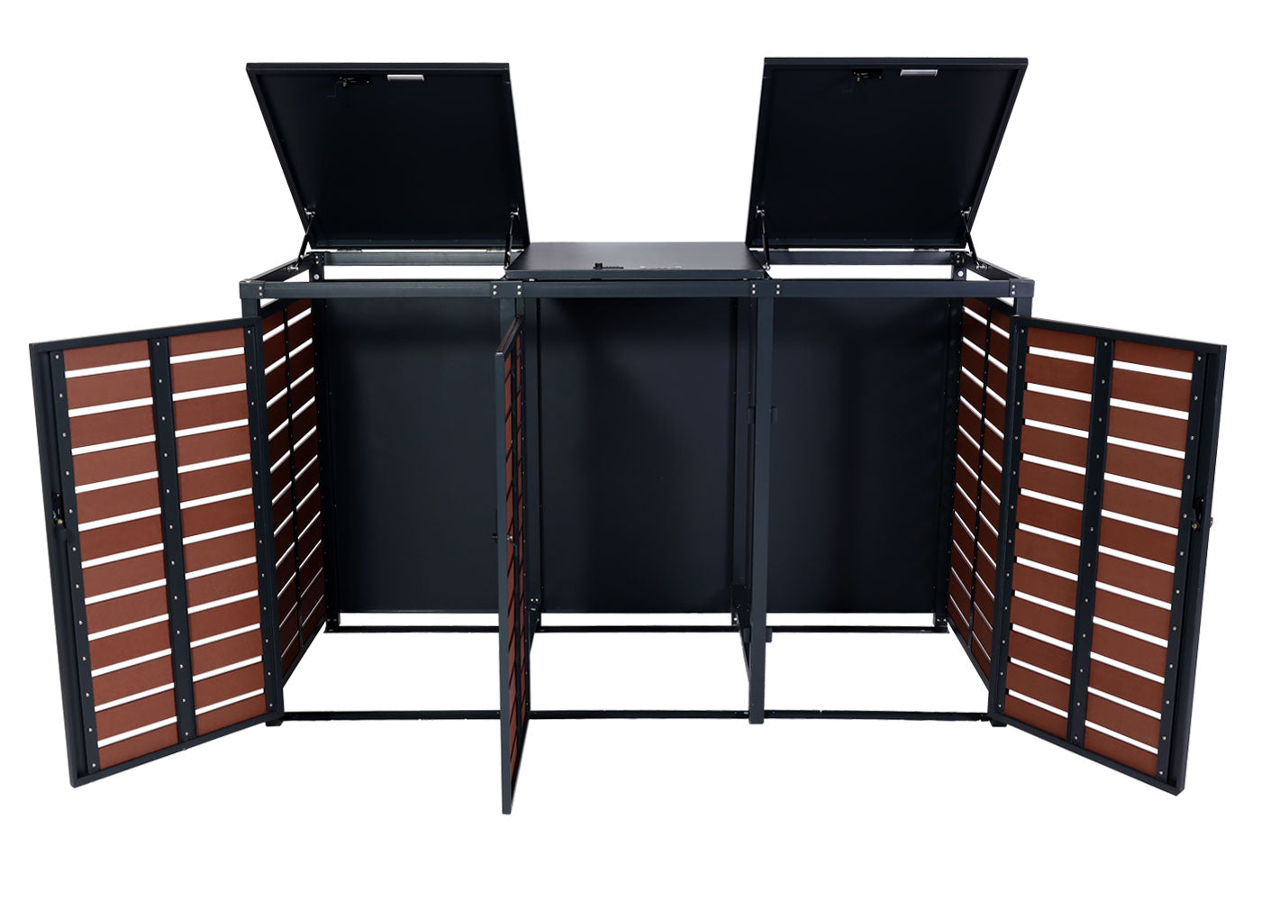 Cosmo Casa - Set van 3 Vuilnisbakbekleding met Deksel - WPC & Metaal - Walnoothoutlook - 119×205×84 cm / 109 kg