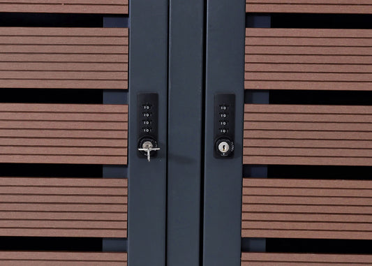 Cosmo Casa - Set van 3 Vuilnisbakbekleding met Deksel - WPC & Metaal - Walnoothoutlook - 119×205×84 cm / 109 kg