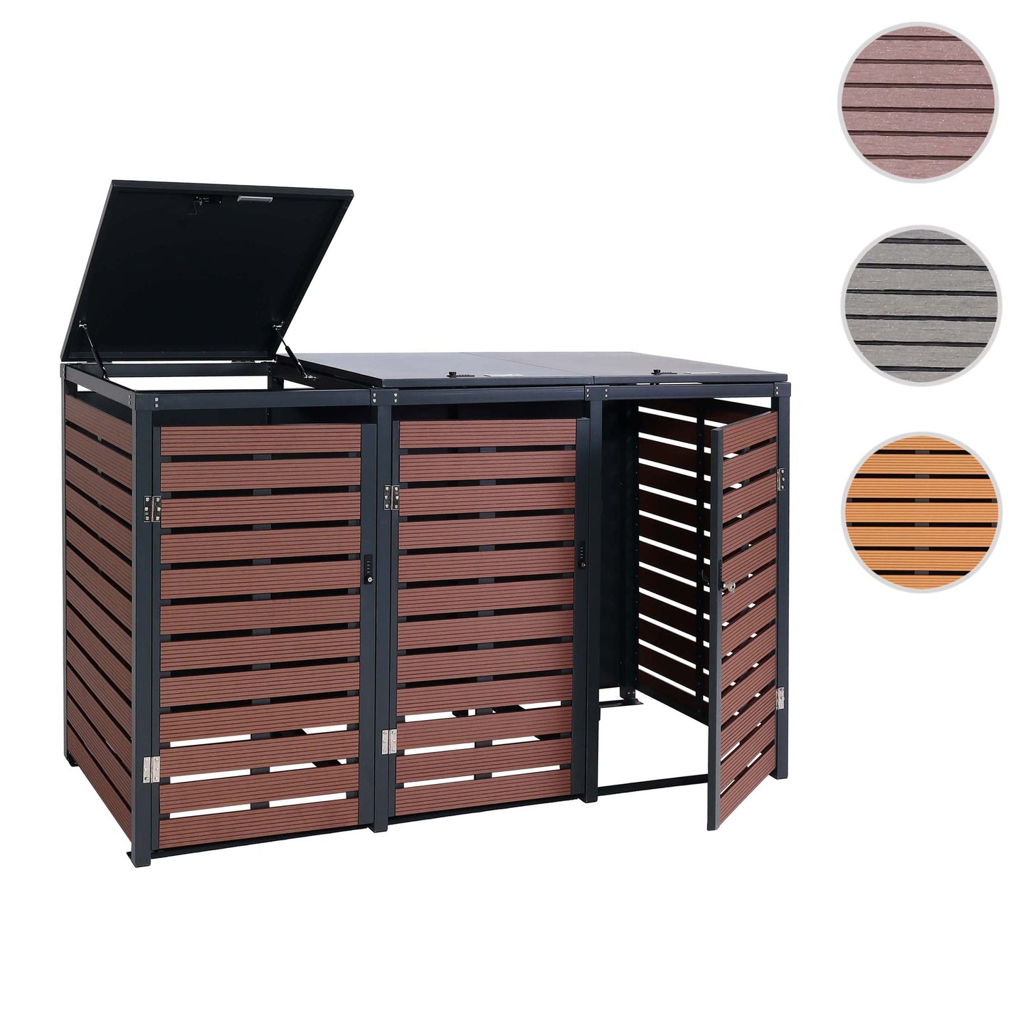 Cosmo Casa - Set van 3 Vuilnisbakbekleding met Deksel - WPC & Metaal - Walnoothoutlook - 119×205×84 cm / 109 kg