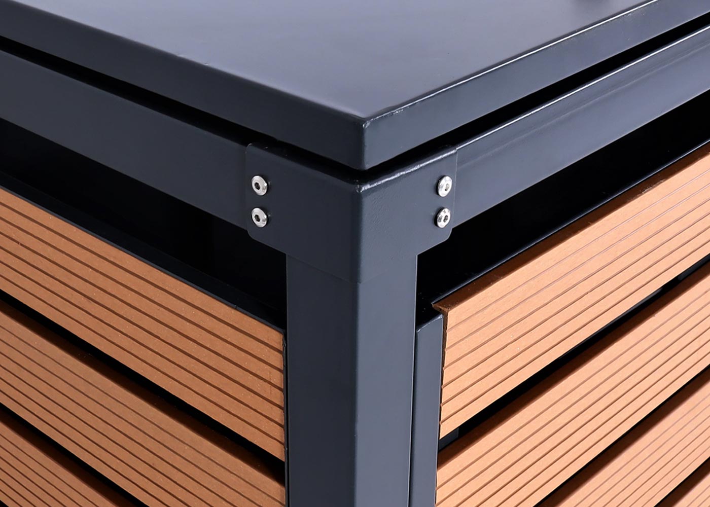 Cosmo Casa - Set van 3 Vuilnisbakbekleding - Bak met Deksel - WPC & Metaal - Teaklook - 119×205×84 cm/109 kg