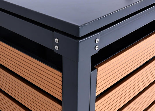 Cosmo Casa - Set van 3 Vuilnisbakbekleding - Bak met Deksel - WPC & Metaal - Teaklook - 119×205×84 cm/109 kg