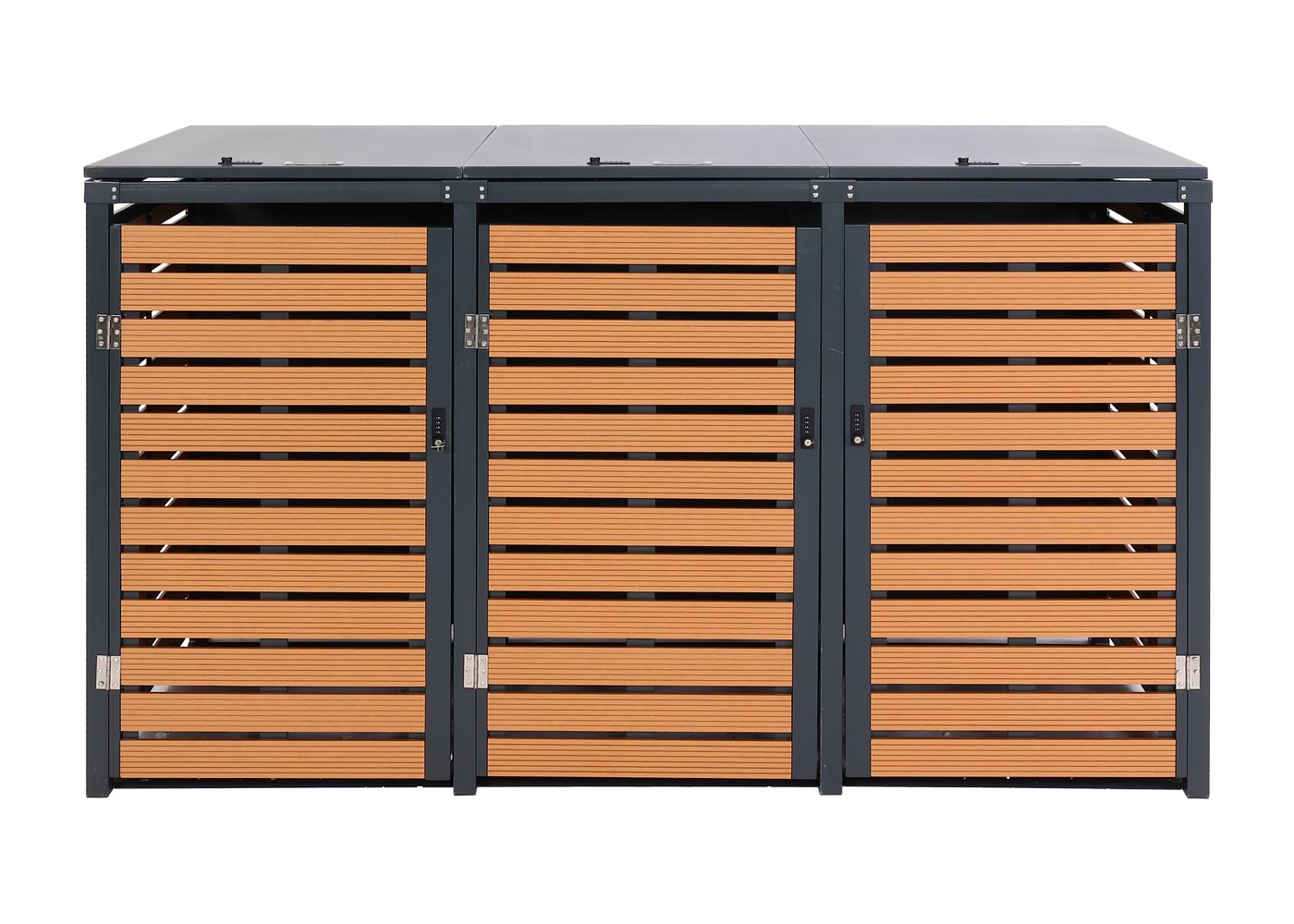 Cosmo Casa - Set van 3 Vuilnisbakbekleding - Bak met Deksel - WPC & Metaal - Teaklook - 119×205×84 cm/109 kg