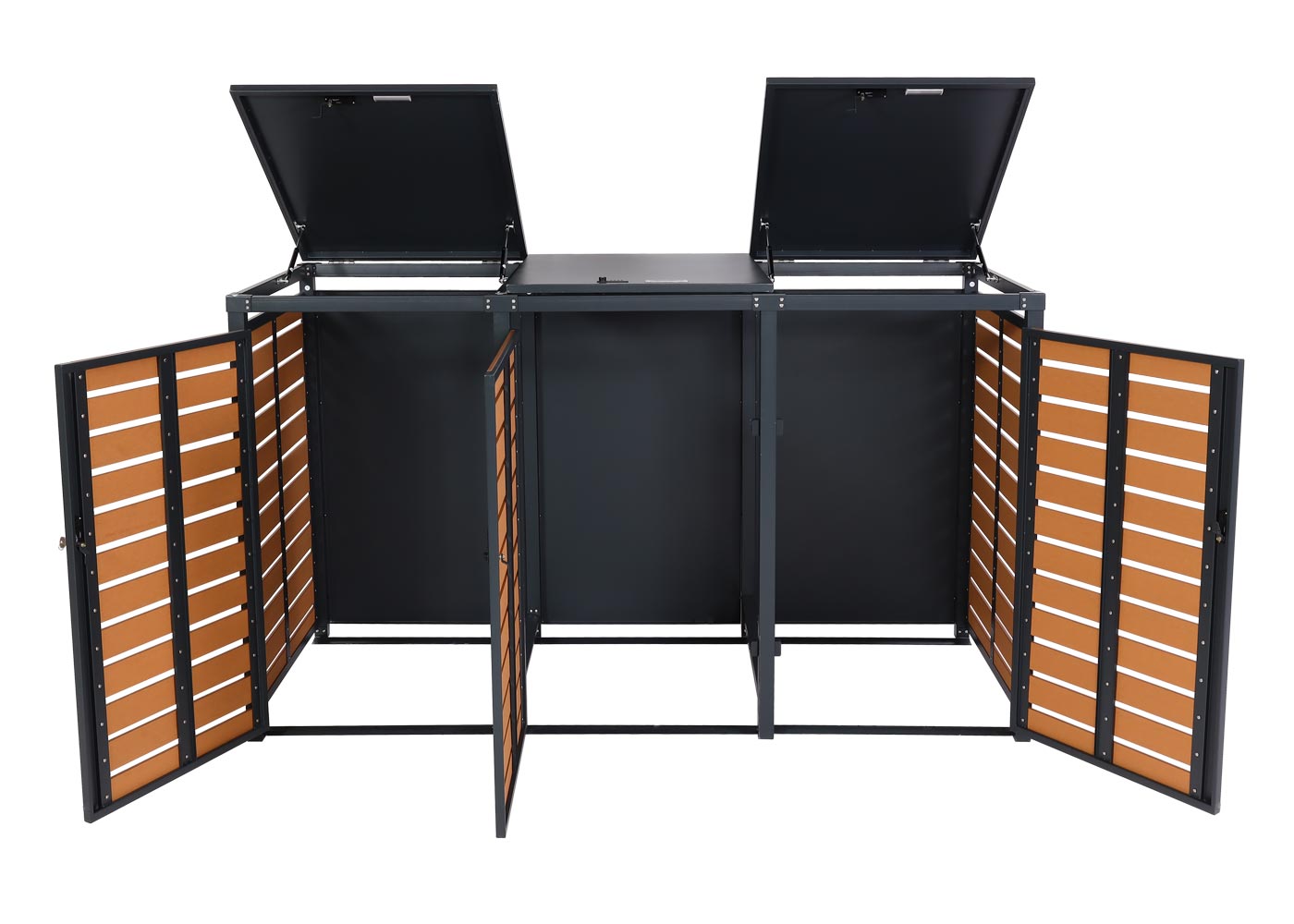 Cosmo Casa - Set van 3 Vuilnisbakbekleding - Bak met Deksel - WPC & Metaal - Teaklook - 119×205×84 cm/109 kg