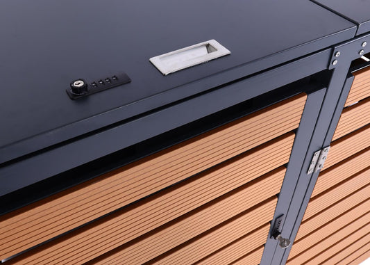 Cosmo Casa - Set van 3 Vuilnisbakbekleding - Bak met Deksel - WPC & Metaal - Teaklook - 119×205×84 cm/109 kg