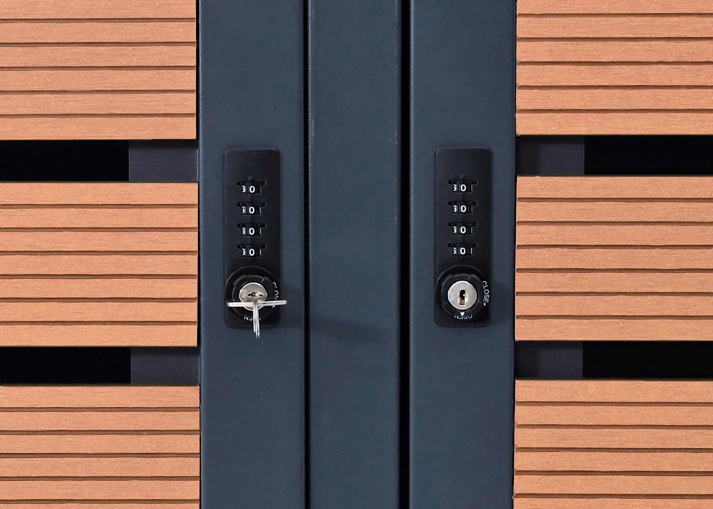 Cosmo Casa - Set van 3 Vuilnisbakbekleding - Bak met Deksel - WPC & Metaal - Teaklook - 119×205×84 cm/109 kg