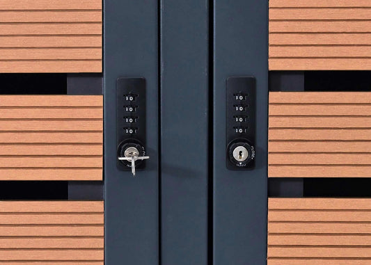 Cosmo Casa - Set van 3 Vuilnisbakbekleding - Bak met Deksel - WPC & Metaal - Teaklook - 119×205×84 cm/109 kg