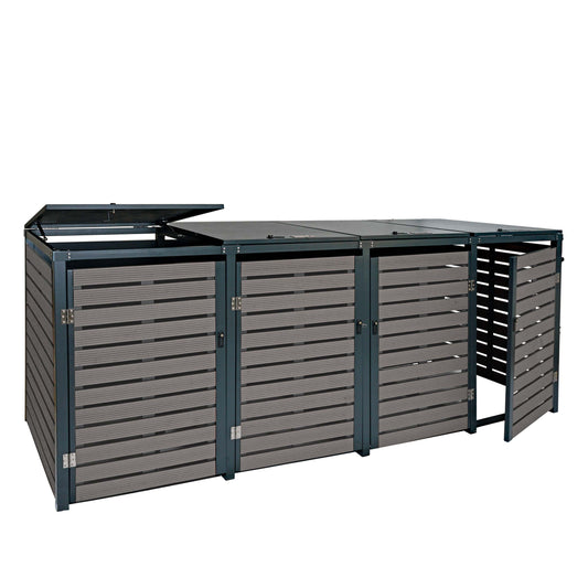 Cosmo Casa - Set van 4 Vuilnisbakbekleding met Afdekking - WPC & Metaal - Antraciet - 119×264×84 cm / 130 kg