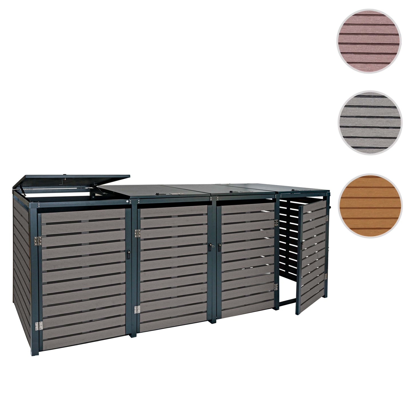 Cosmo Casa - Set van 4 Vuilnisbakbekleding met Afdekking - WPC & Metaal - Antraciet - 119×264×84 cm / 130 kg