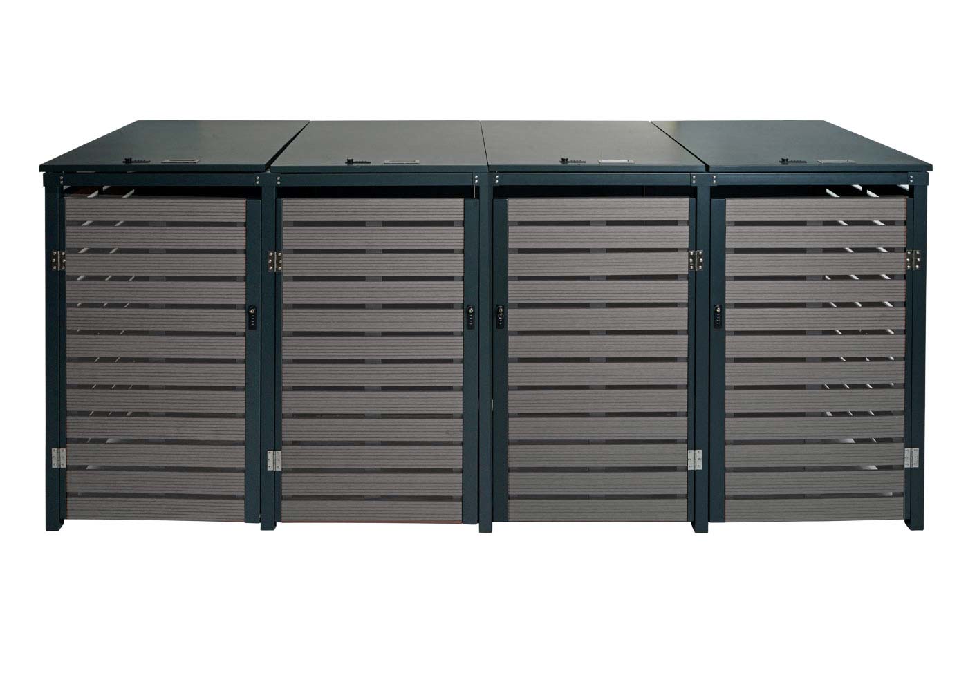 Cosmo Casa - Set van 4 Vuilnisbakbekleding met Afdekking - WPC & Metaal - Antraciet - 119×264×84 cm / 130 kg