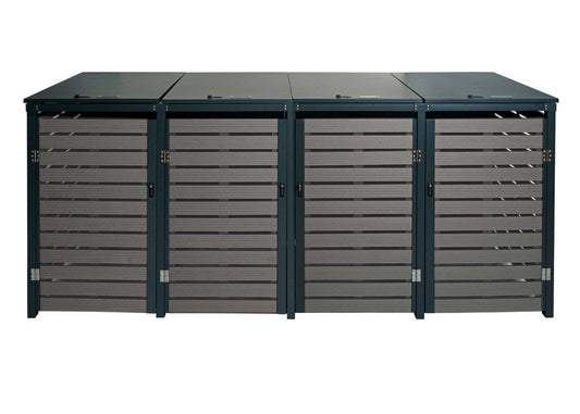 Cosmo Casa - Set van 4 Vuilnisbakbekleding met Afdekking - WPC & Metaal - Antraciet - 119×264×84 cm / 130 kg