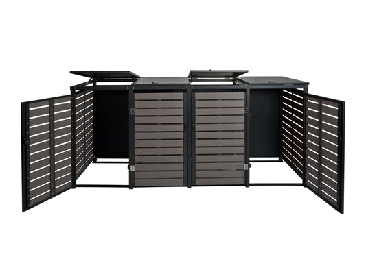 Cosmo Casa - Set van 4 Vuilnisbakbekleding met Afdekking - WPC & Metaal - Antraciet - 119×264×84 cm / 130 kg