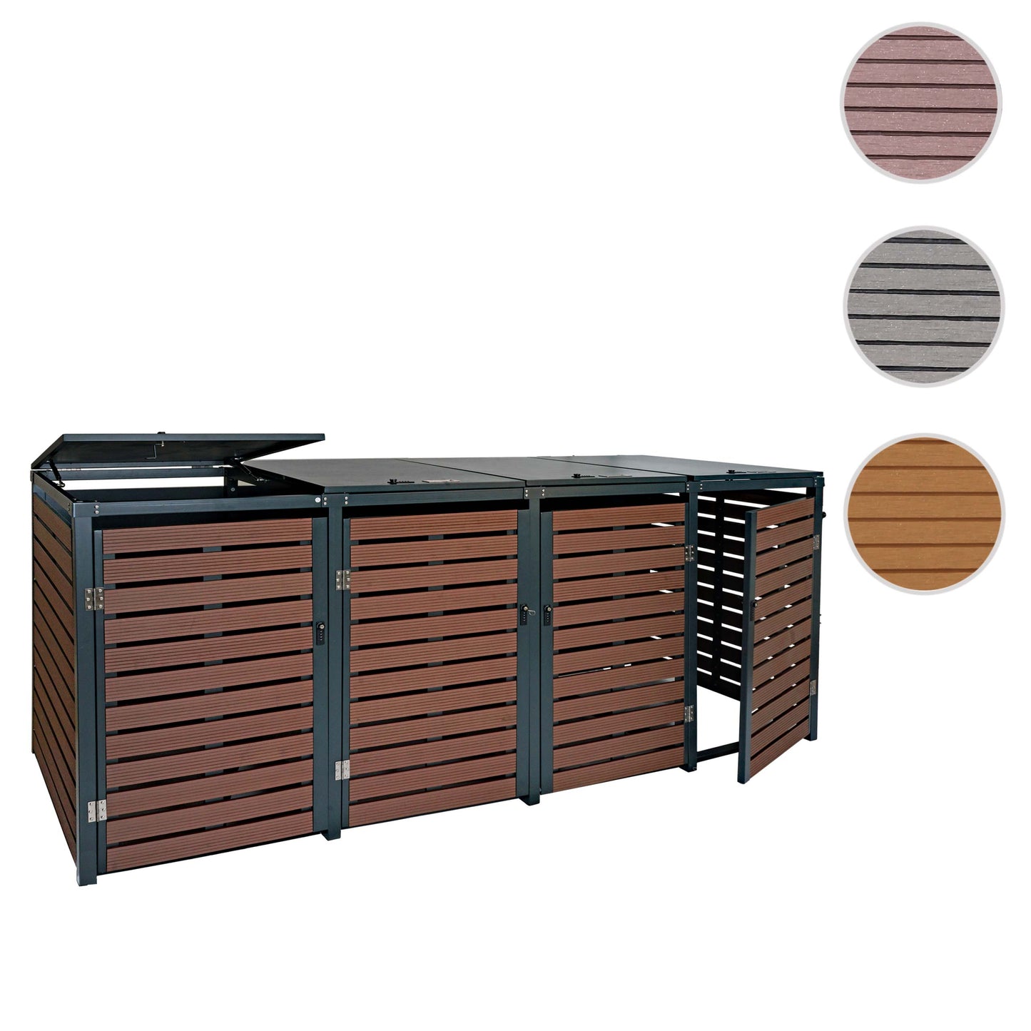 Cosmo Casa - Set van 4 Vuilnisbakbekleding met Deksel - WPC & Metaal - Walnoothoutlook - 119×264×84 cm / 130 kg