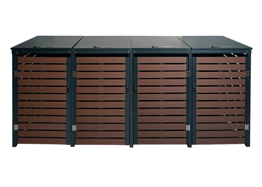 Cosmo Casa - Set van 4 Vuilnisbakbekleding met Deksel - WPC & Metaal - Walnoothoutlook - 119×264×84 cm / 130 kg
