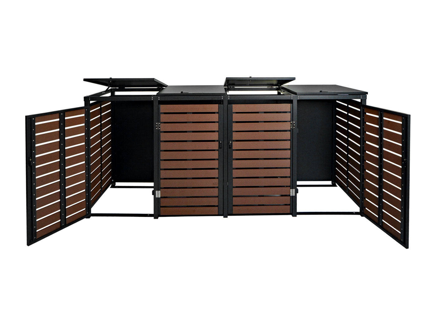 Cosmo Casa - Set van 4 Vuilnisbakbekleding met Deksel - WPC & Metaal - Walnoothoutlook - 119×264×84 cm / 130 kg