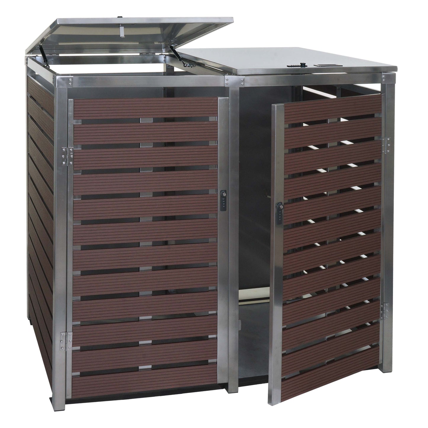 Cosmo Casa - 2 Vuilnisbakbekleding - Vuilnisbakbak - WPC & RVS - Walnoothoutlook - 119×134×84 cm / 78 kg