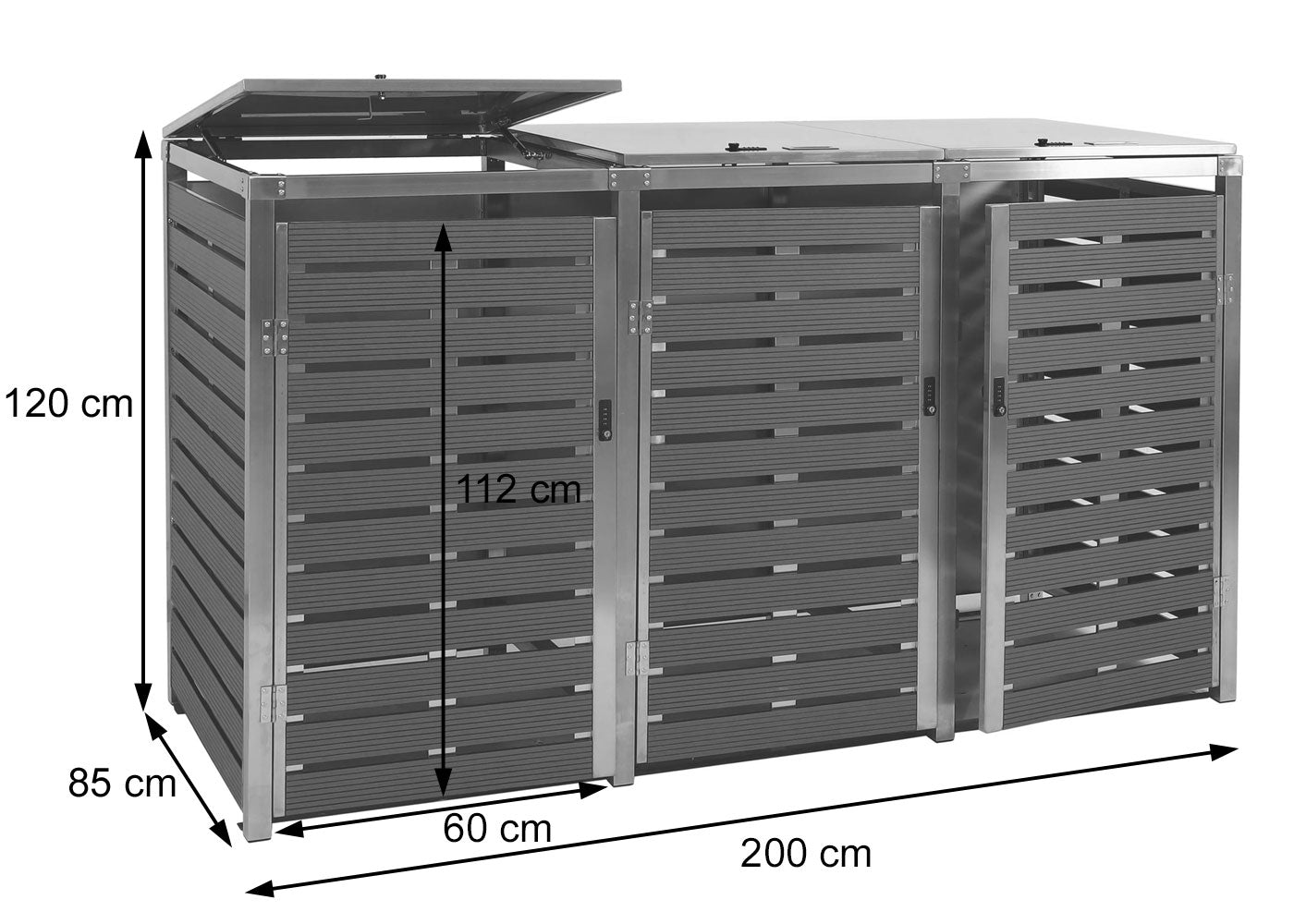 Cosmo Casa - 3-Delige Vuilnisbakbekleding - Vuilnisbakbak - WPC & RVS - Antraciet - 120×200×85 cm / 104 kg