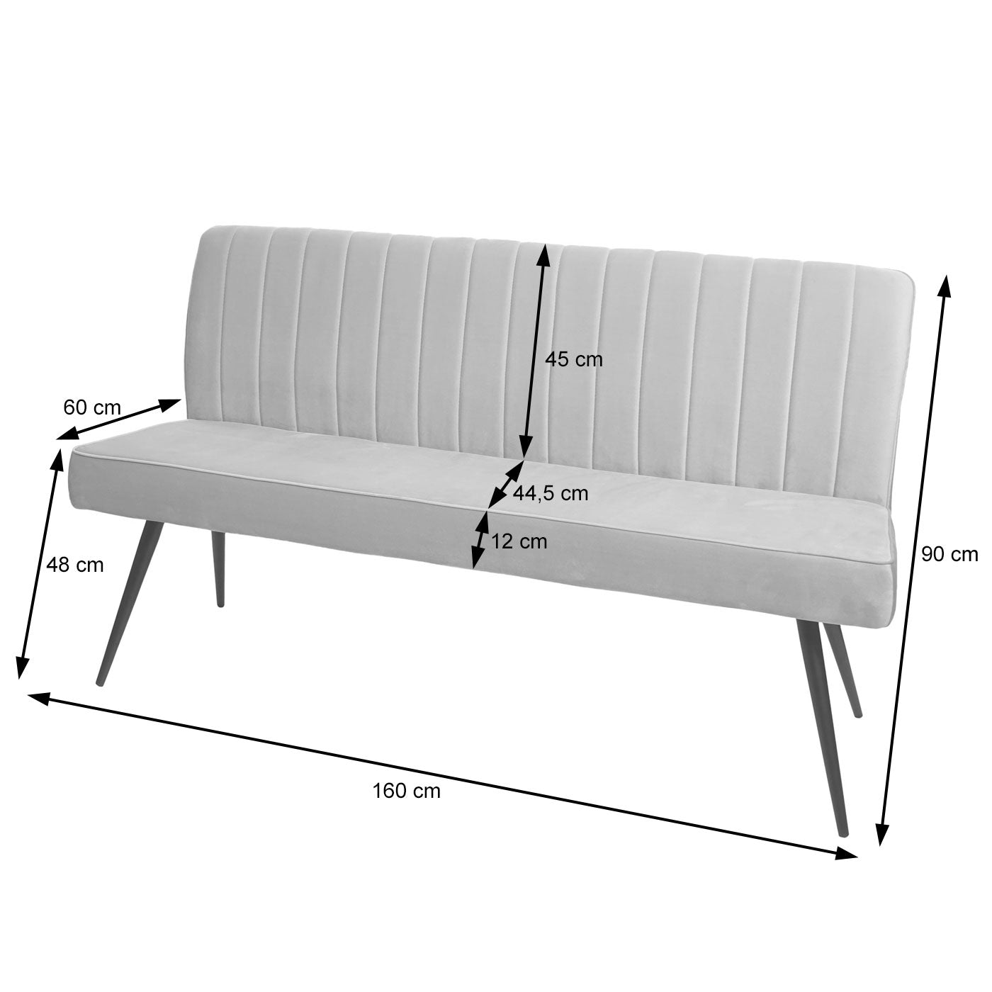 Cosmo Casa - Bank - Gestoffeerd - Textiel & Metaal - Donkergrijs - 160 cm