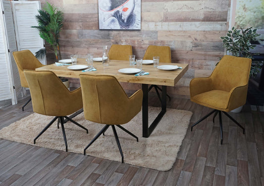 Cosmo Casa - Eetkamerstoel - Armleuning - Textiel & Metaal - Geel