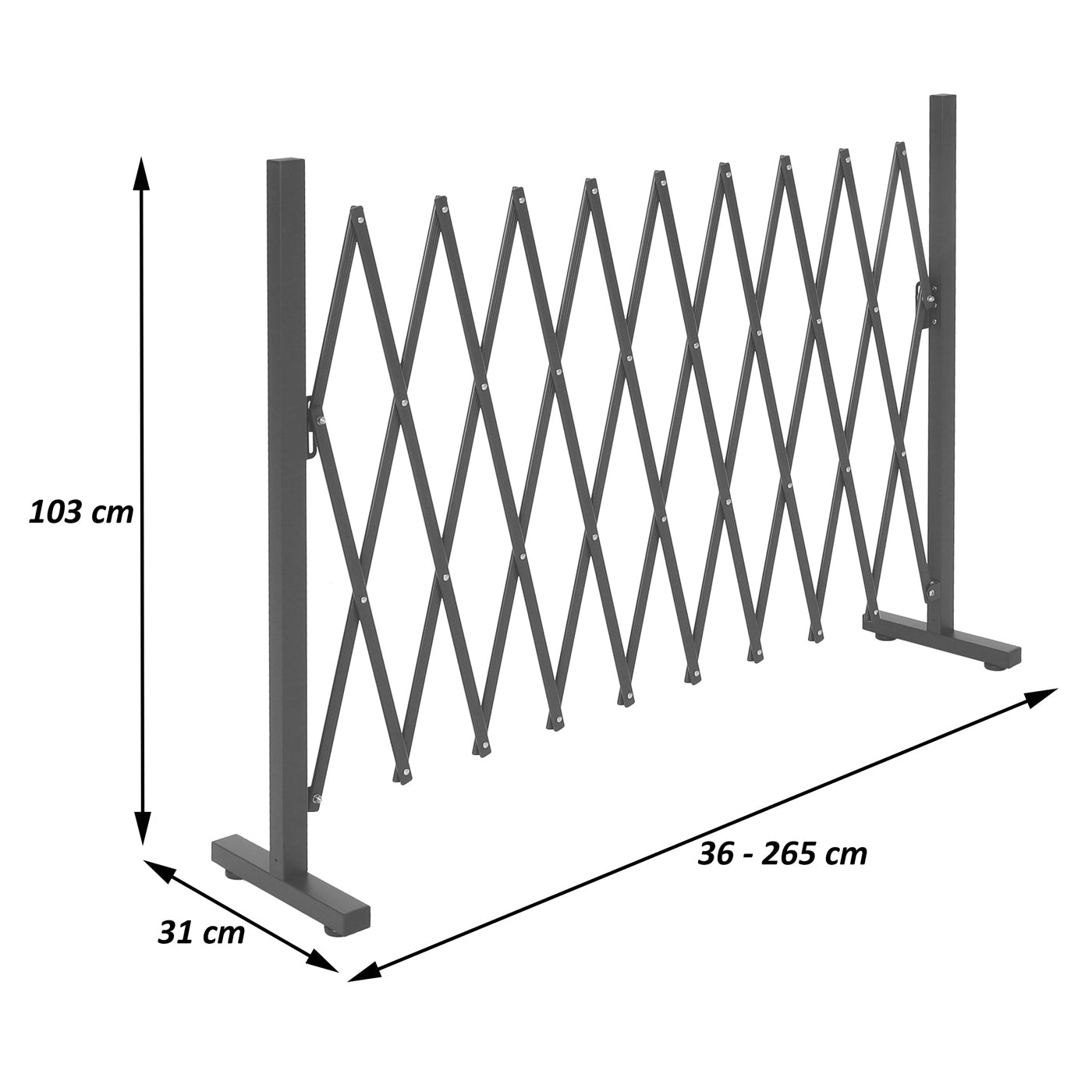 Cosmo Casa - Sperrooster - Uitschuifbaar draaibaar schaarrooster beschermrooster hekwerk - Staal - Bruin - 103×36–265×31 cm