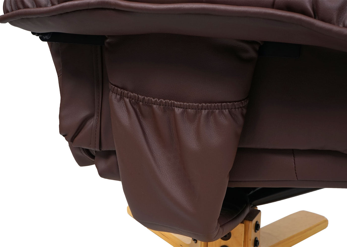 Cosmo Casa - Ontspanningsstoel - TV-stoel met Hocker - Kunstleer & Eucalyptushout - Roodbruin