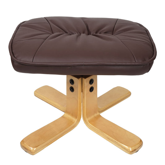 Cosmo Casa - Ontspanningsstoel - TV-stoel met Hocker - Kunstleer & Eucalyptushout - Roodbruin