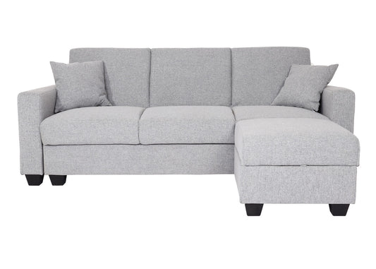 Cosmo Casa - Bank met Poef - Slaapfunctie - Textiel - Lichtgrijs - 217×145 cm