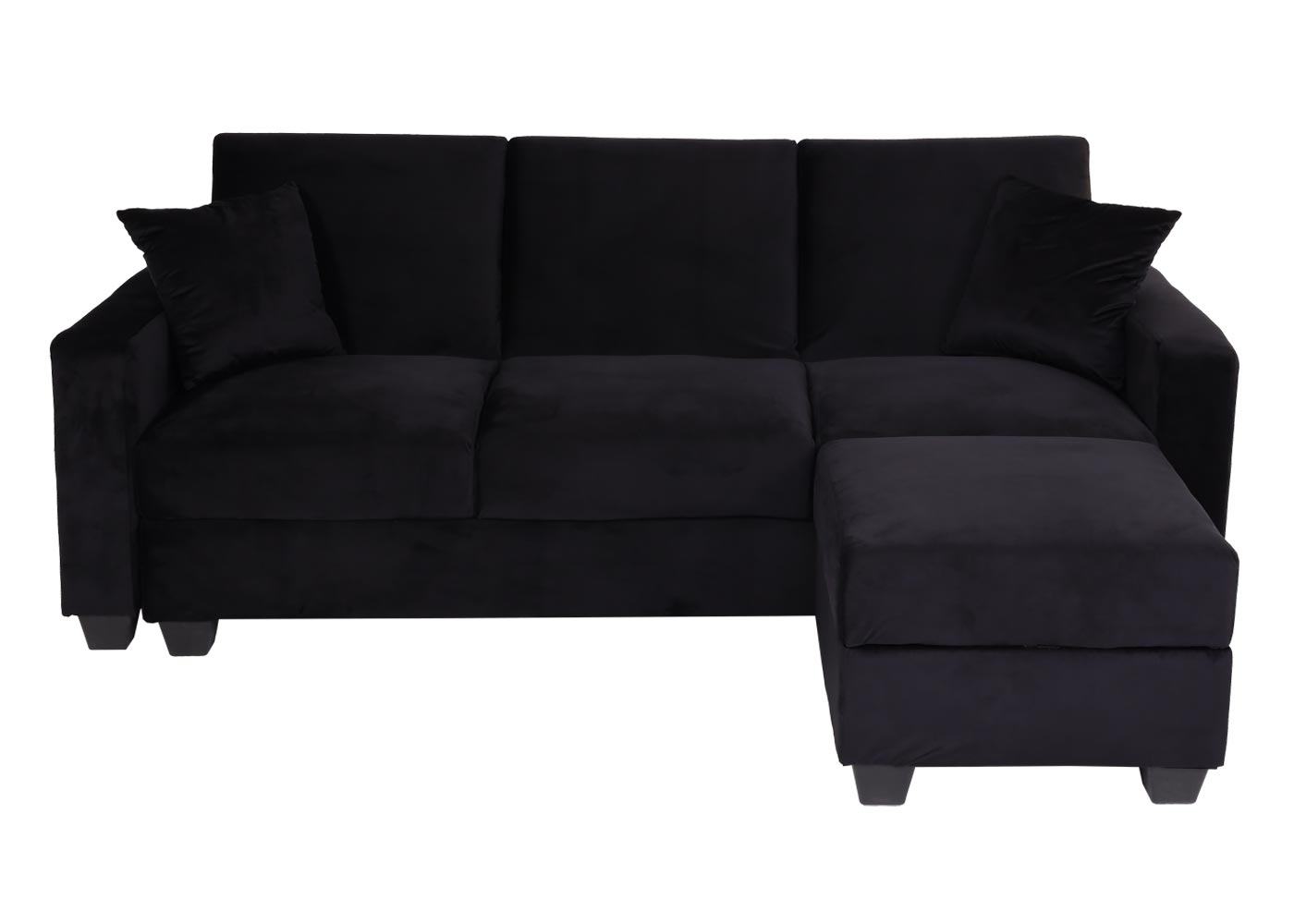 Cosmo Casa - Bank met Voetenbank - Slaapfunctie - Fluweel - Zwart - 217×145 cm