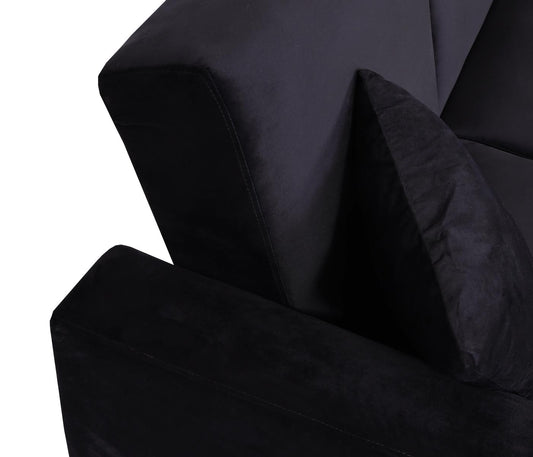 Cosmo Casa - Bank met Voetenbank - Slaapfunctie - Fluweel - Zwart - 217×145 cm