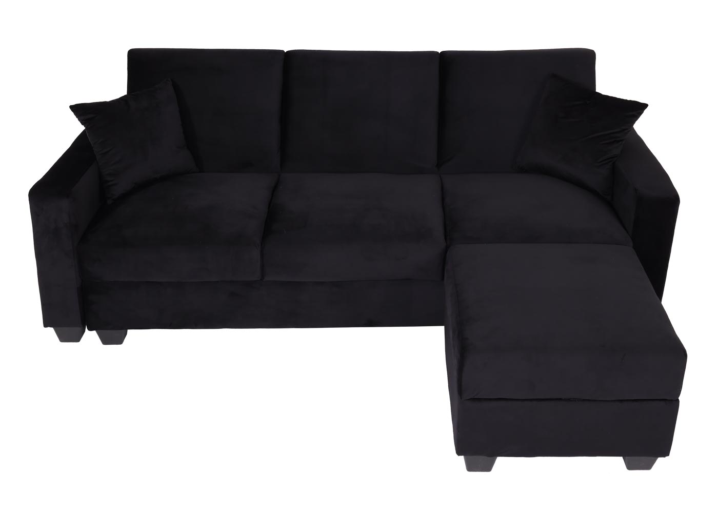 Cosmo Casa - Bank met Voetenbank - Slaapfunctie - Fluweel - Zwart - 217×145 cm