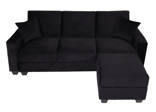 Cosmo Casa - Bank met Voetenbank - Slaapfunctie - Fluweel - Zwart - 217×145 cm