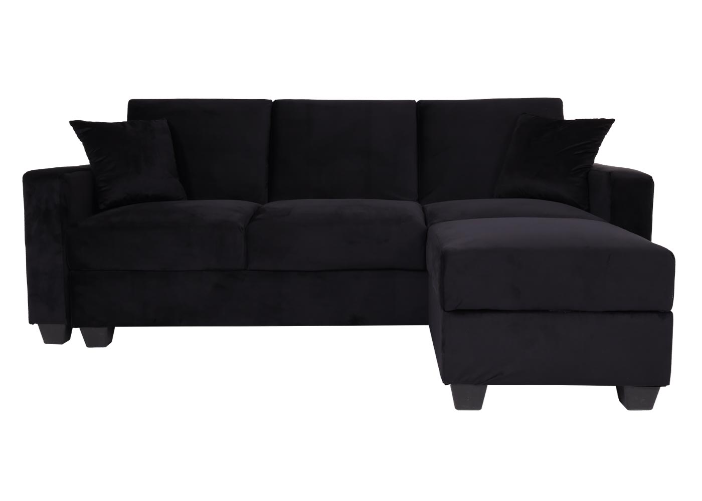 Cosmo Casa - Bank met Voetenbank - Slaapfunctie - Fluweel - Zwart - 217×145 cm