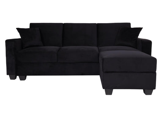 Cosmo Casa - Bank met Voetenbank - Slaapfunctie - Fluweel - Zwart - 217×145 cm