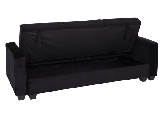 Cosmo Casa - Bank met Voetenbank - Slaapfunctie - Fluweel - Zwart - 217×145 cm