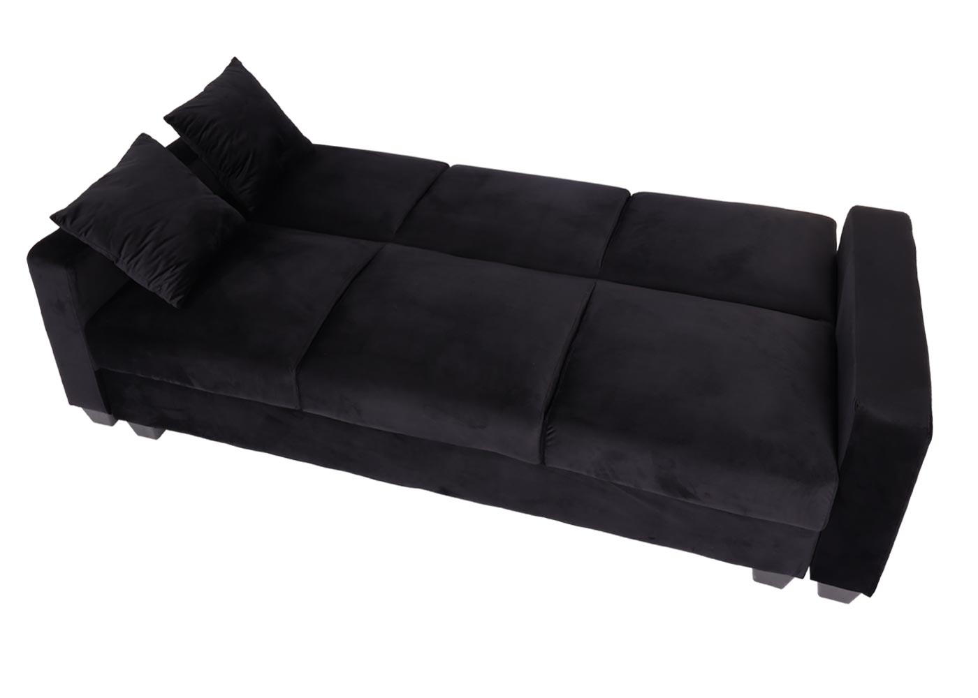 Cosmo Casa - Bank met Voetenbank - Slaapfunctie - Fluweel - Zwart - 217×145 cm