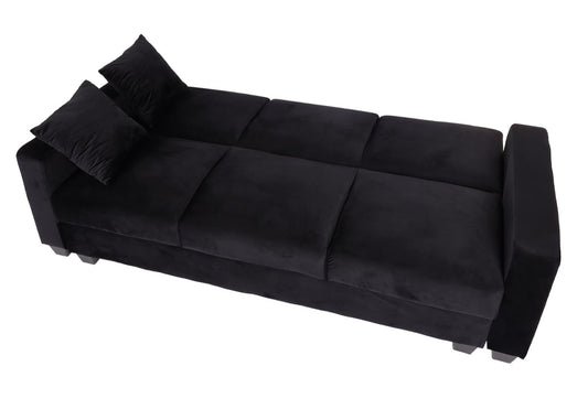 Cosmo Casa - Bank met Voetenbank - Slaapfunctie - Fluweel - Zwart - 217×145 cm