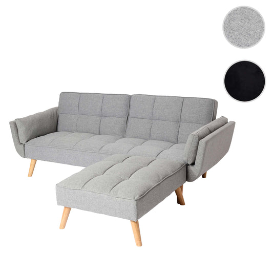 Cosmo Casa - Slaapbank met Hocker - Slaapfunctie - Textiel - Lichtgrijs - 218×175 cm