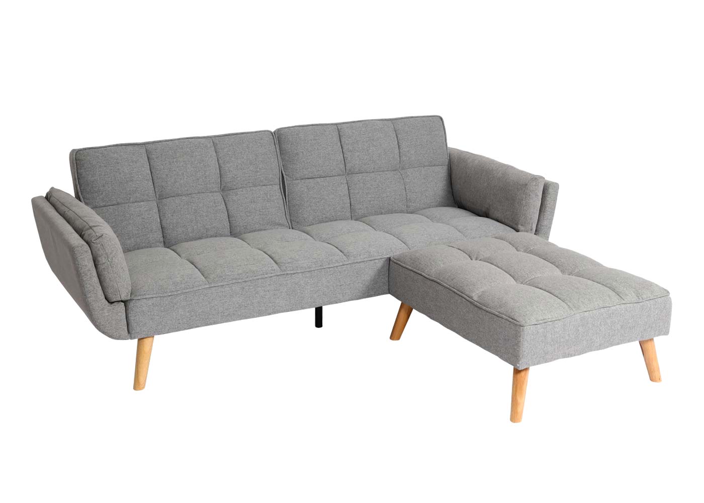 Cosmo Casa - Slaapbank met Hocker - Slaapfunctie - Textiel - Lichtgrijs - 218×175 cm
