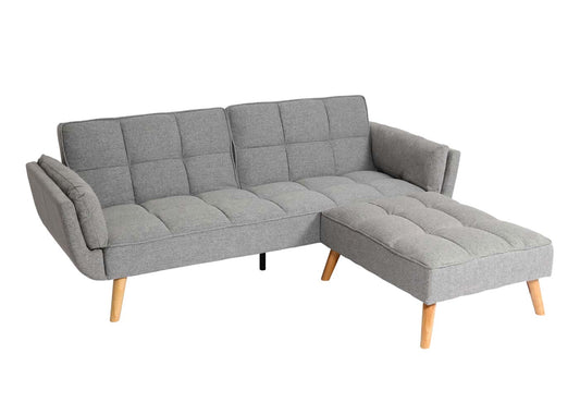 Cosmo Casa - Slaapbank met Hocker - Slaapfunctie - Textiel - Lichtgrijs - 218×175 cm