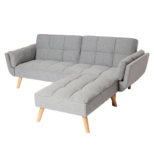 Cosmo Casa - Slaapbank met Hocker - Slaapfunctie - Textiel - Lichtgrijs - 218×175 cm