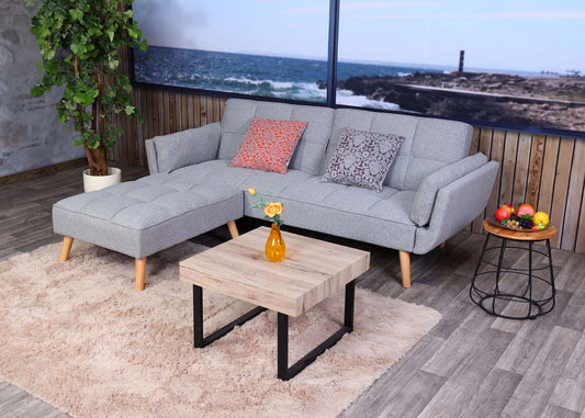 Cosmo Casa - Slaapbank met Hocker - Slaapfunctie - Textiel - Lichtgrijs - 218×175 cm