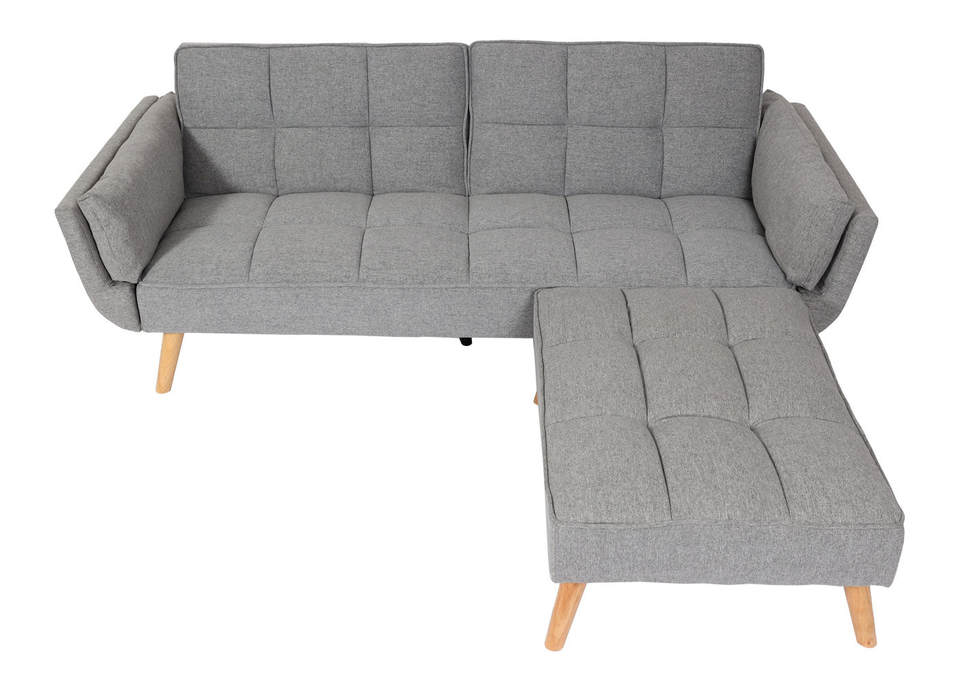 Cosmo Casa - Slaapbank met Hocker - Slaapfunctie - Textiel - Lichtgrijs - 218×175 cm