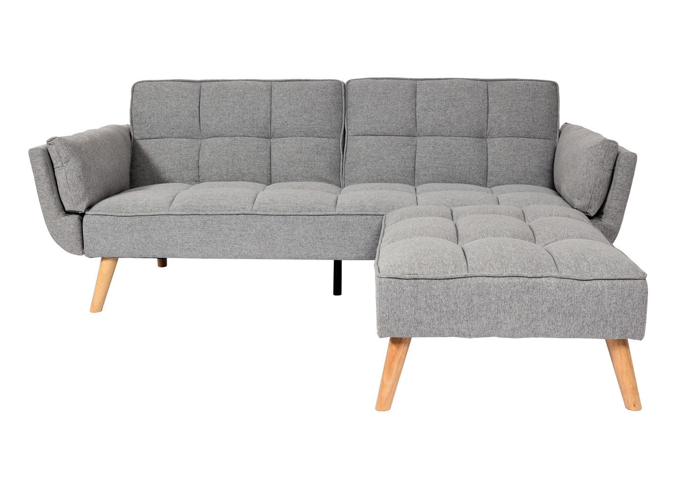 Cosmo Casa - Slaapbank met Hocker - Slaapfunctie - Textiel - Lichtgrijs - 218×175 cm
