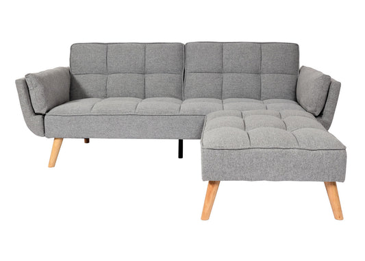 Cosmo Casa - Slaapbank met Hocker - Slaapfunctie - Textiel - Lichtgrijs - 218×175 cm