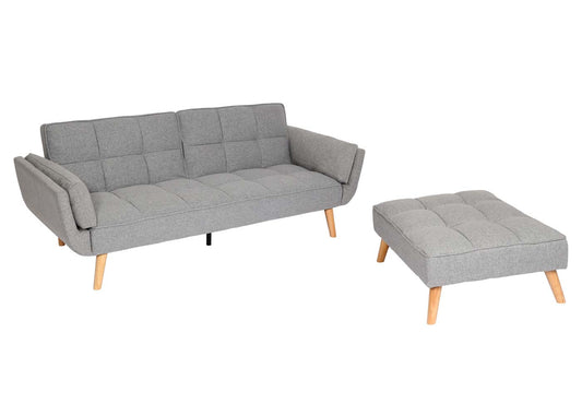 Cosmo Casa - Slaapbank met Hocker - Slaapfunctie - Textiel - Lichtgrijs - 218×175 cm