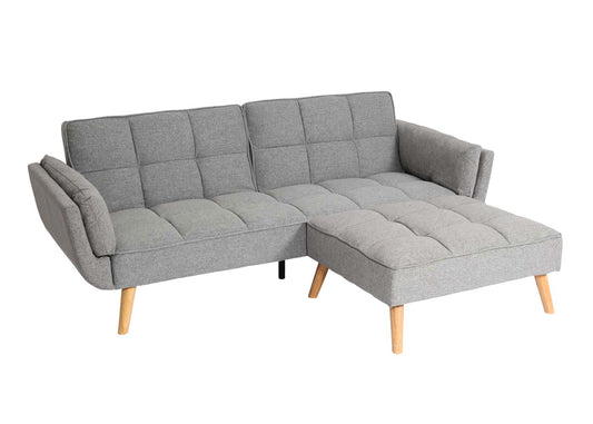 Cosmo Casa - Slaapbank met Hocker - Slaapfunctie - Textiel - Lichtgrijs - 218×175 cm